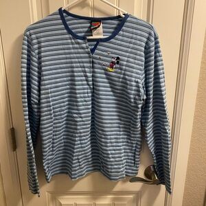 Mickey Unlimited L Top Mickey Mouse Hearts Striped Shirt Ling Sleeve 100 Cotton